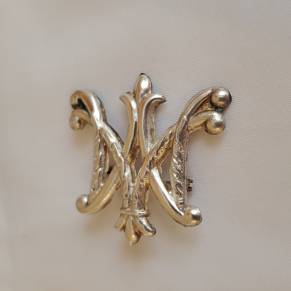 Vintage Sterling Silver Ave Maria Monogram Pin Brooch - Picture 9 of 11